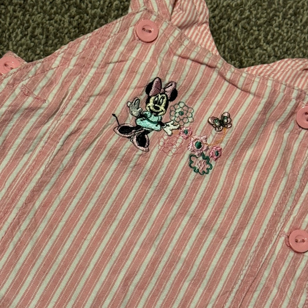 Disney Minnie Mouse Pink Striped Jumper Dress 3-6M Baby Girl Spring Summer - Picture 2 of 4